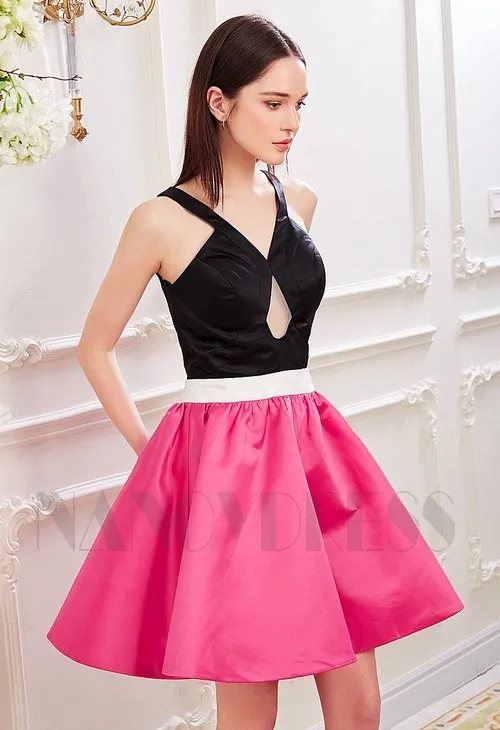 Robe cocktail noire et fuchsia courte | Nancydress