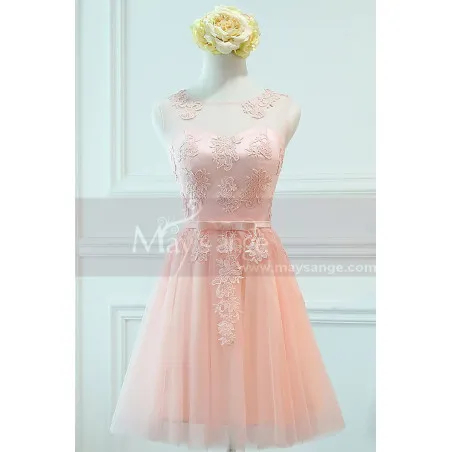 robe cocktail rose bonbon dentelle  courte