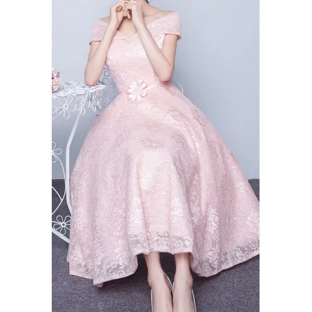 robe cocktail rose mi longue avec manche