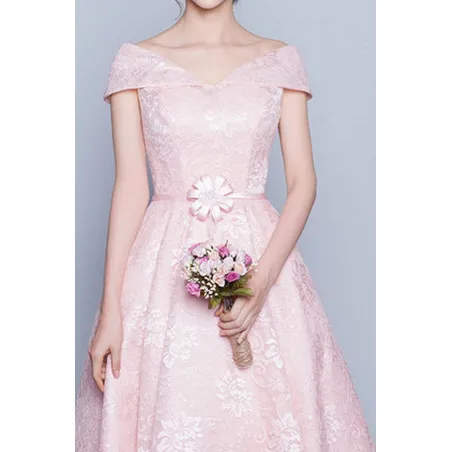 robe cocktail rose mi longue avec manche