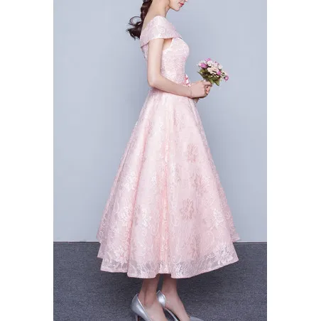 robe cocktail rose mi longue avec manche