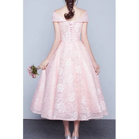 robe cocktail rose mi longue avec manche