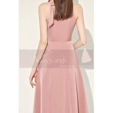 Robe cocktail rose poudre noeud