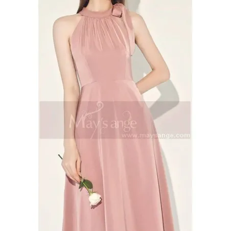 Robe cocktail rose poudre noeud