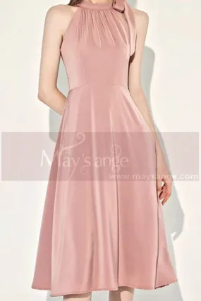 Robe cocktail rose poudre noeud