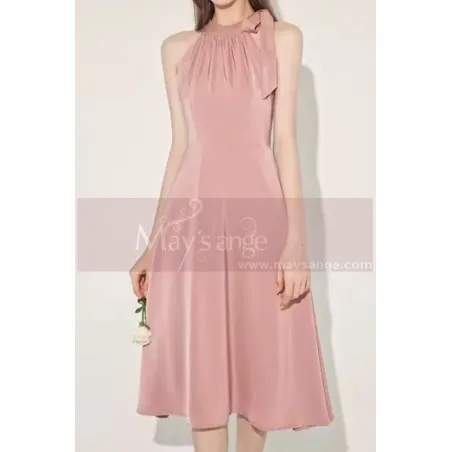 Robe cocktail rose poudre noeud