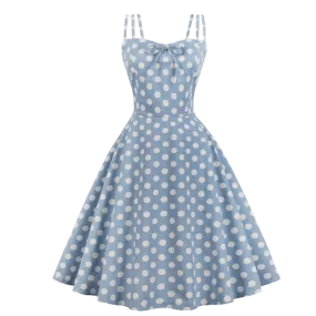 Robe Cocktail Turquoise À Pois Année 50