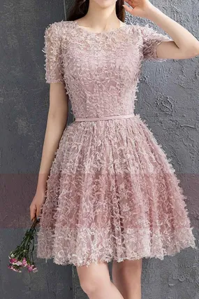 robe cocktail vieux rose manche courte dos ferme