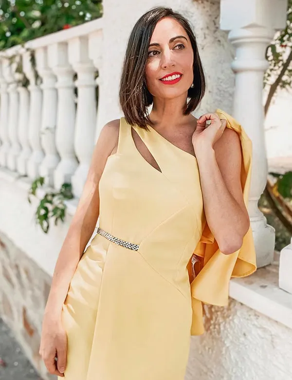 Robe de Cocktail Deux Pièces en Satin Jaune