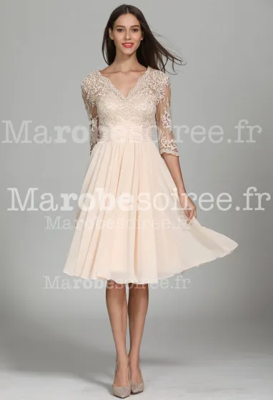 Robe de cocktail droite à manche - Réf 1941 en Dentelle, Mousseline