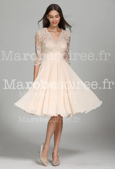 Robe de cocktail droite à manche - Réf 1941 en Dentelle, Mousseline