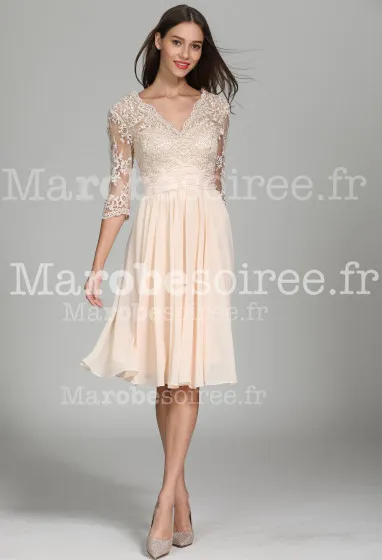 Robe de cocktail droite à manche - Réf 1941 en Dentelle, Mousseline