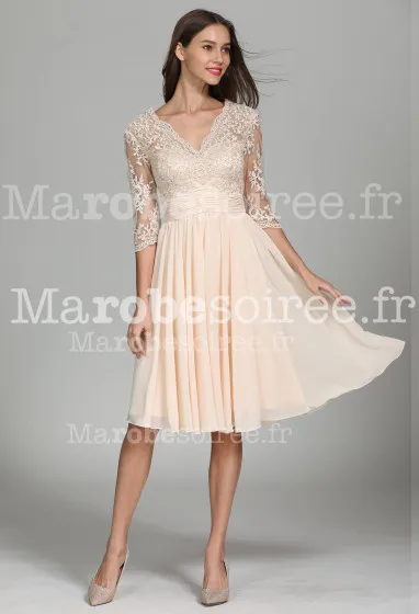 Robe de cocktail droite à manche - Réf 1941 en Dentelle, Mousseline