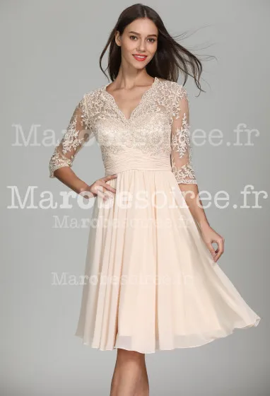 Robe de cocktail droite à manche - Réf 1941 en Dentelle, Mousseline