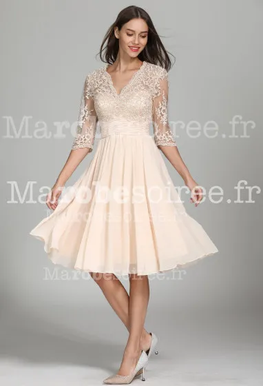 Robe de cocktail droite à manche - Réf 1941 en Dentelle, Mousseline