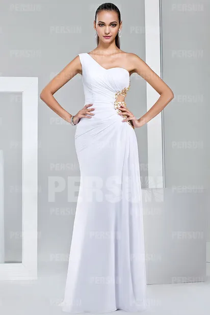 Robe de cocktail longue pour mariage asymétrique découpée à côté