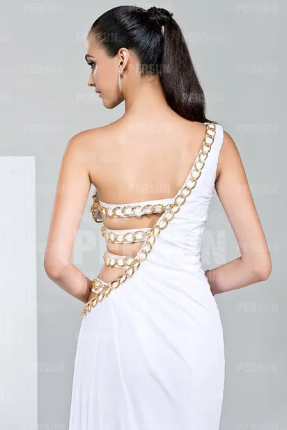 Robe de cocktail longue pour mariage asymétrique découpée à côté