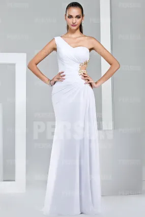 Robe de cocktail longue pour mariage asymétrique découpée à côté