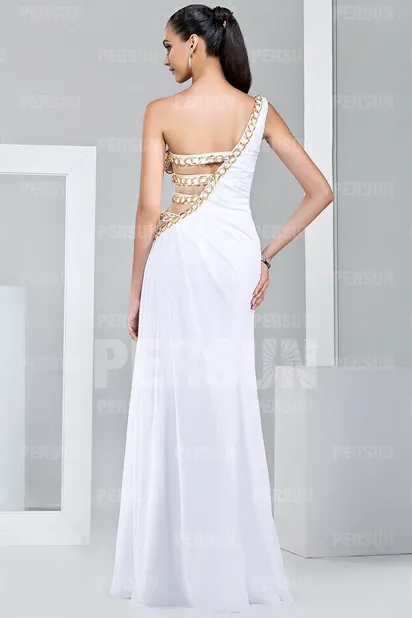 Robe de cocktail longue pour mariage asymétrique découpée à côté