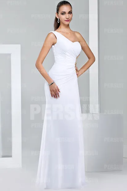 Robe de cocktail longue pour mariage asymétrique découpée à côté