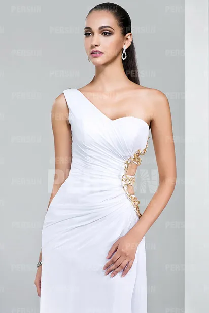 Robe de cocktail longue pour mariage asymétrique découpée à côté