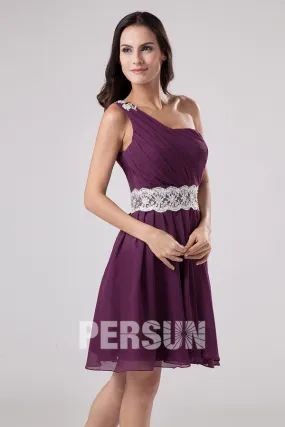 Robe de cocktail prune ruché asymétrique