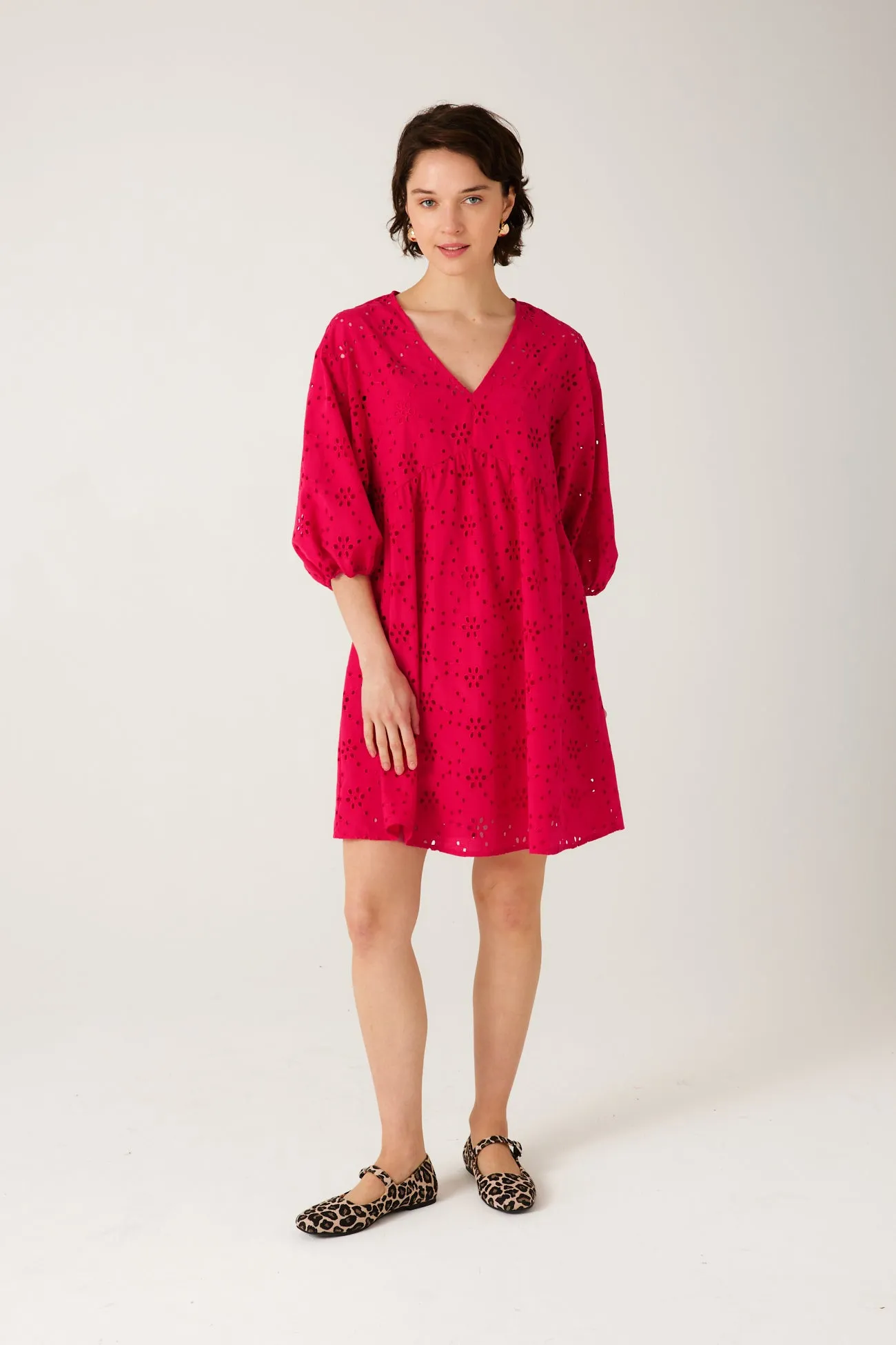 Robe en broderie anglaise - Rouge