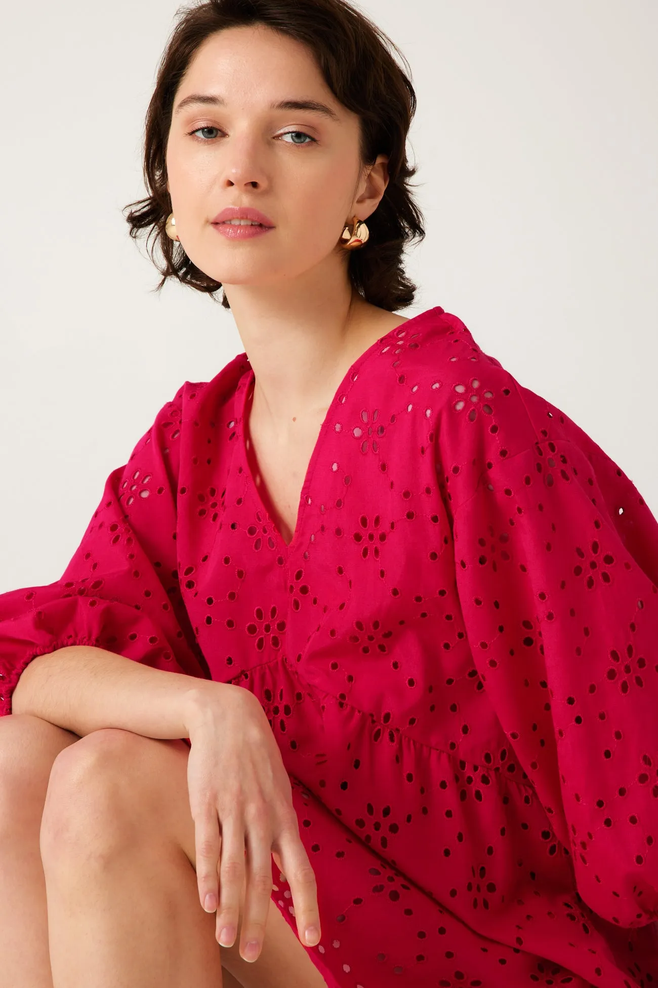 Robe en broderie anglaise - Rouge