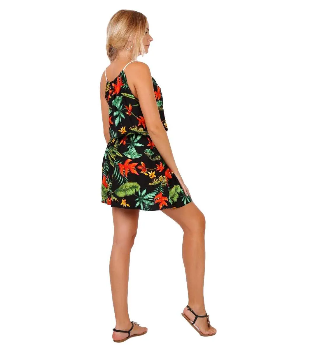 Robe femme à bretelles tissus imprimé fleur coupe décontractée