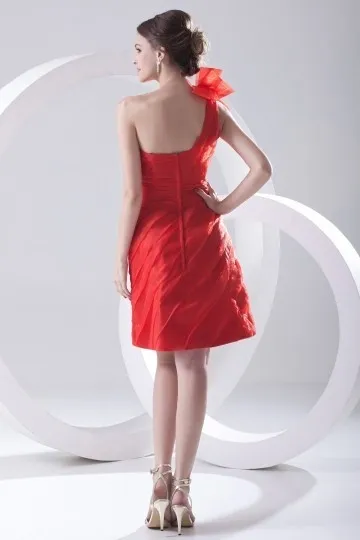 Robe rouge cocktail de mariage courte asymétrique à fleur en organza