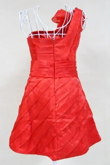 Robe rouge cocktail de mariage courte asymétrique à fleur en organza