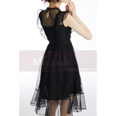 Robe Simple Noir Courte Pour Cocktail Col Fermé