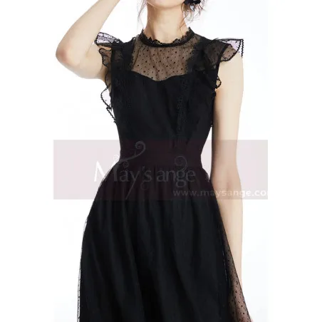 Robe Simple Noir Courte Pour Cocktail Col Fermé