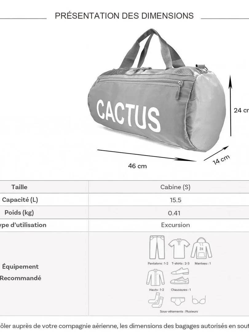 Sac de voyage week-end 15,5L et sport sans roulettes - Gris