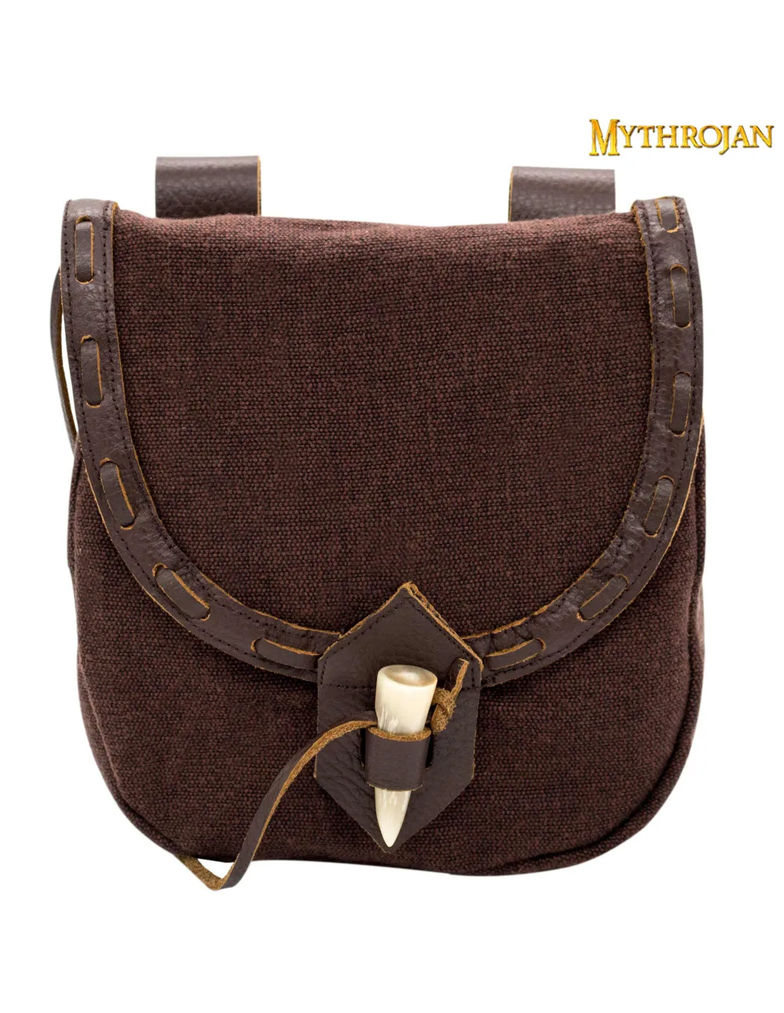 Sac médiéval en toile et cuir avec fermeture en corne - Marron (20,3x17,7 cm.)