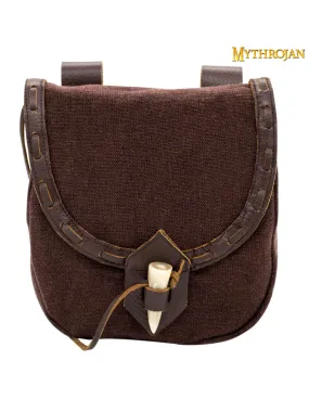 Sac médiéval en toile et cuir avec fermeture en corne - Marron (20,3x17,7 cm.)