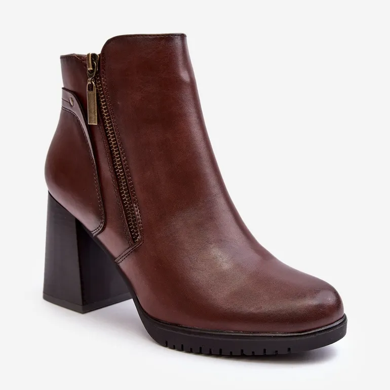 Sergio Leone Bottines à talons hauts avec fermetures éclair pour femme, marron Ryelle brun