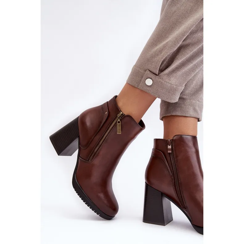 Sergio Leone Bottines à talons hauts avec fermetures éclair pour femme, marron Ryelle brun