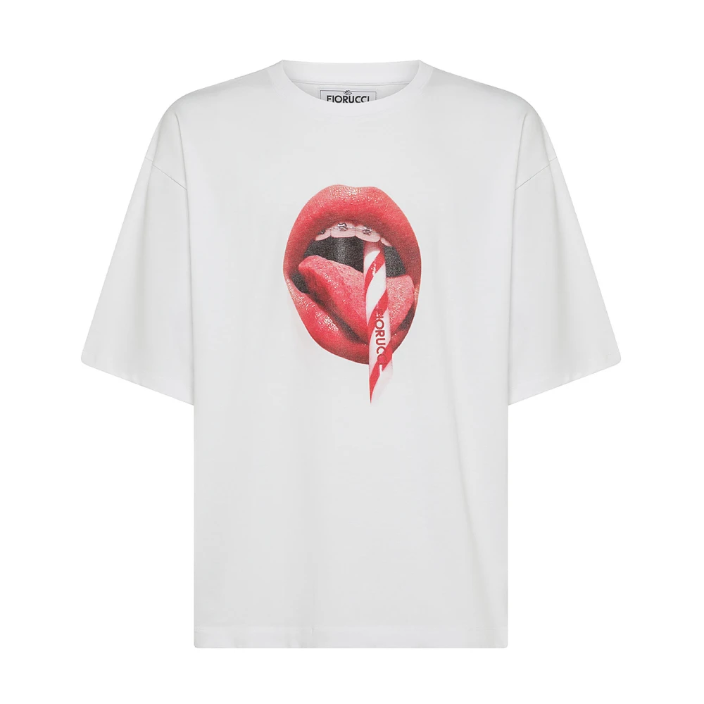 T-shirt blanc avec impression de bouche graphique