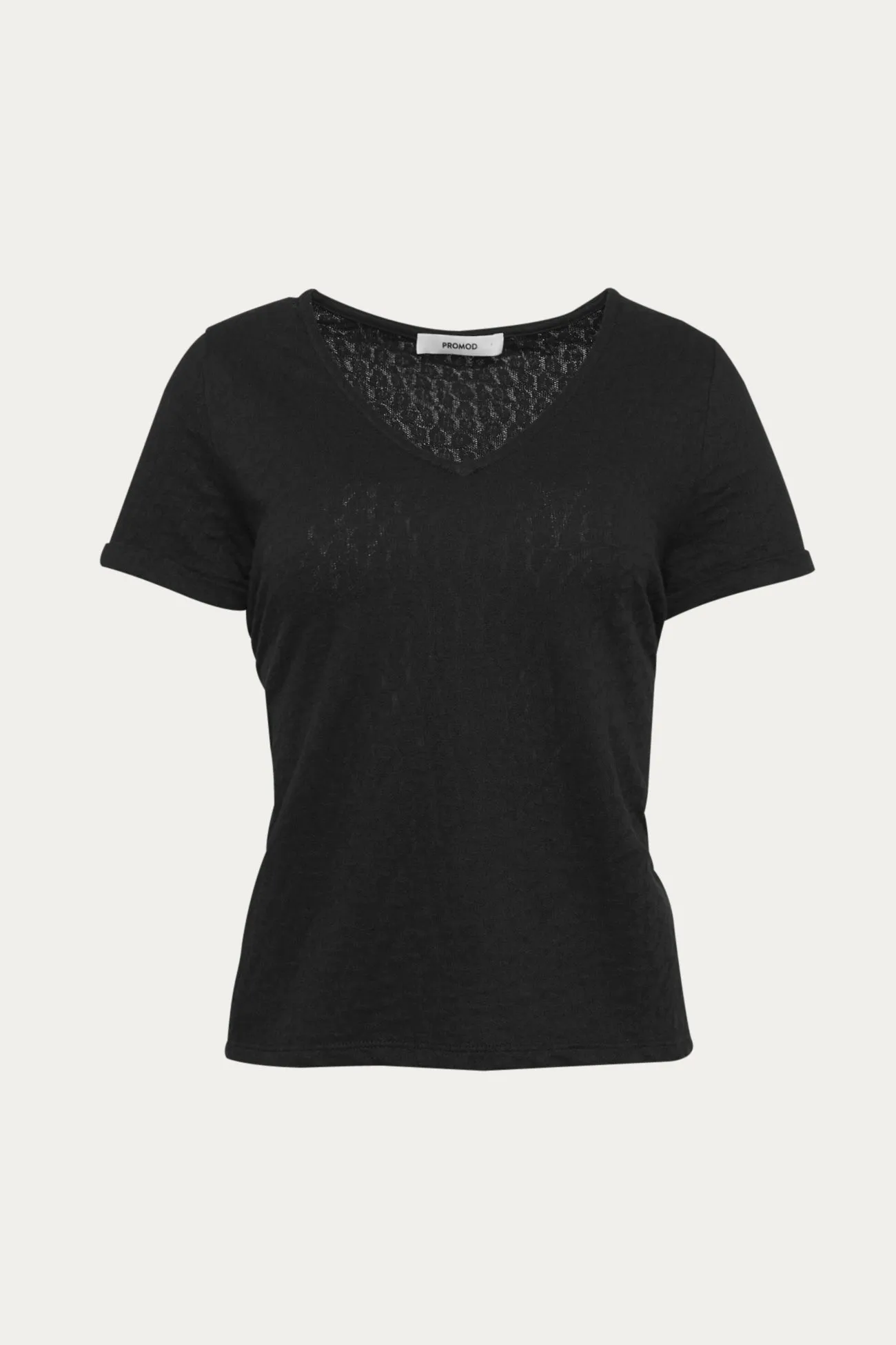 T-shirt fantaisie col V Femme - Noir