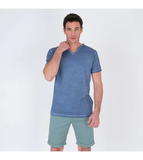 T-shirt homme col V tikiti marine