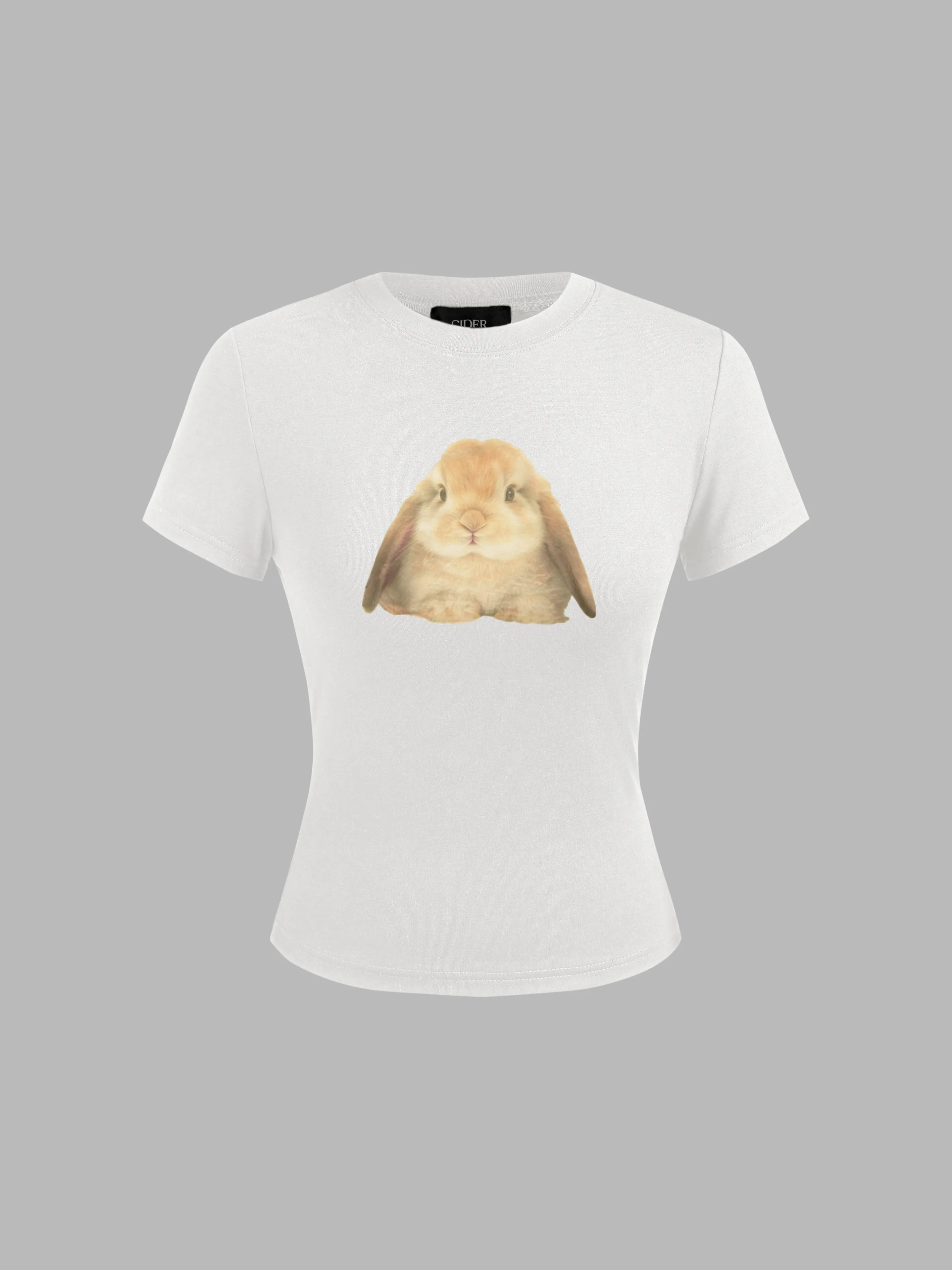 T-shirt à manches courtes avec graphique lapin et col rond