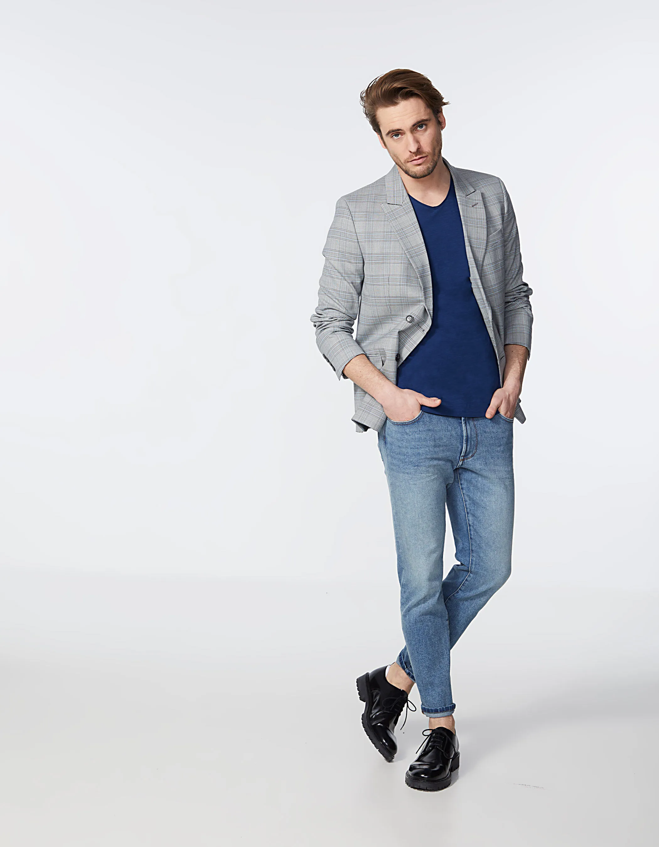 Tee-shirt L'Essentiel bleu col V Homme