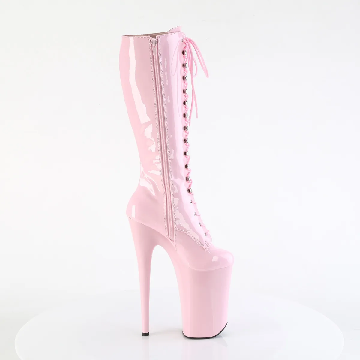 Vernis 23 cm poledance bottes à lacets femme plateforme rose