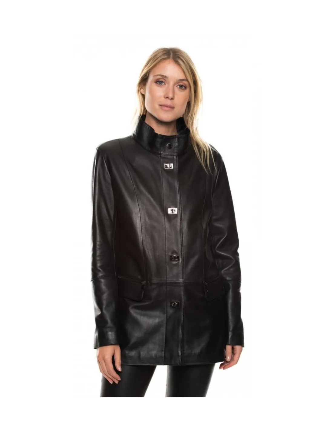 Veste 3/4 en cuir Nanou waxy femme Giorgio Ref 44769 Noir