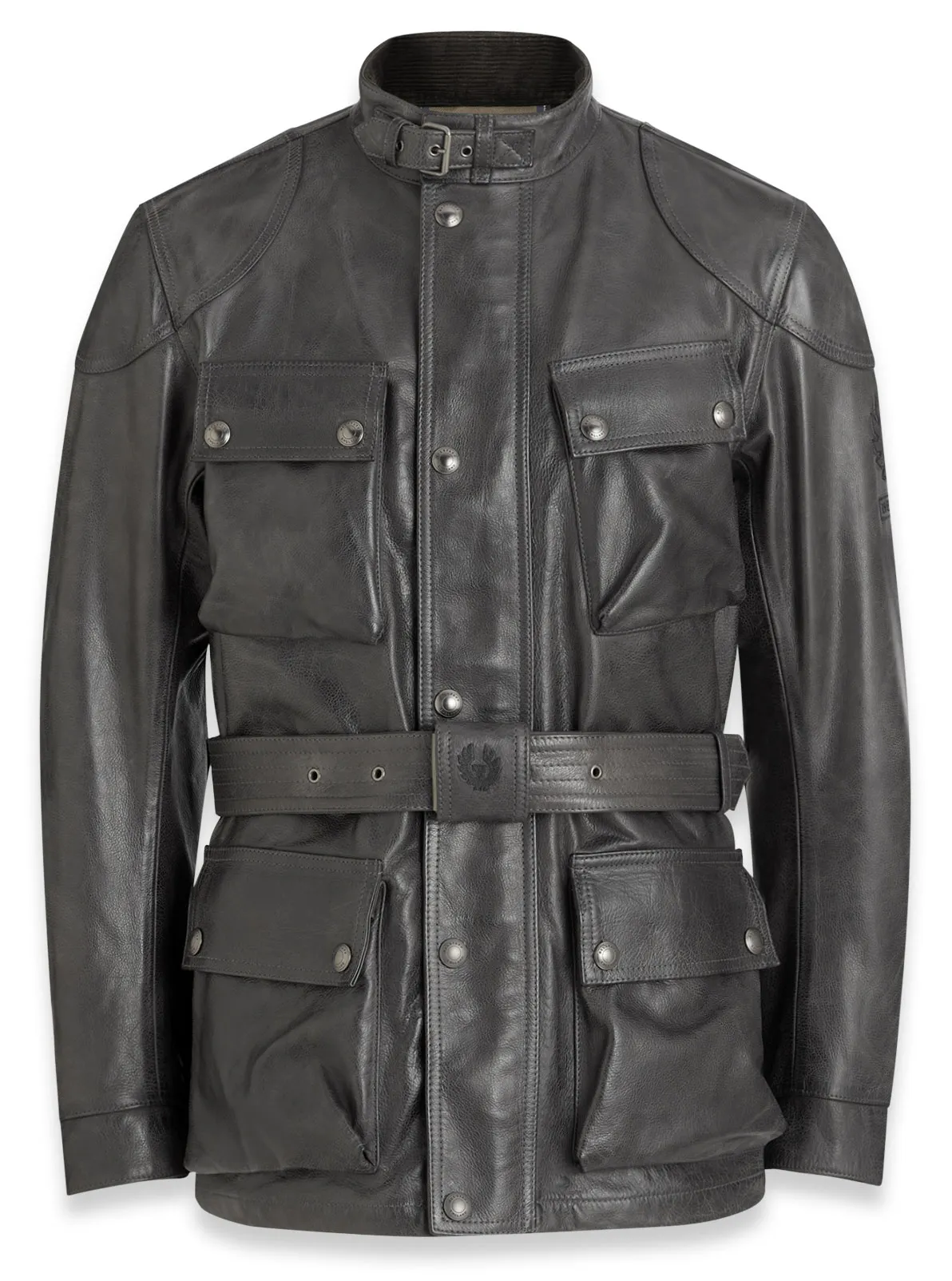 Veste Belstaff Trialmaster cuir granite grey, cuir moto vintage gris