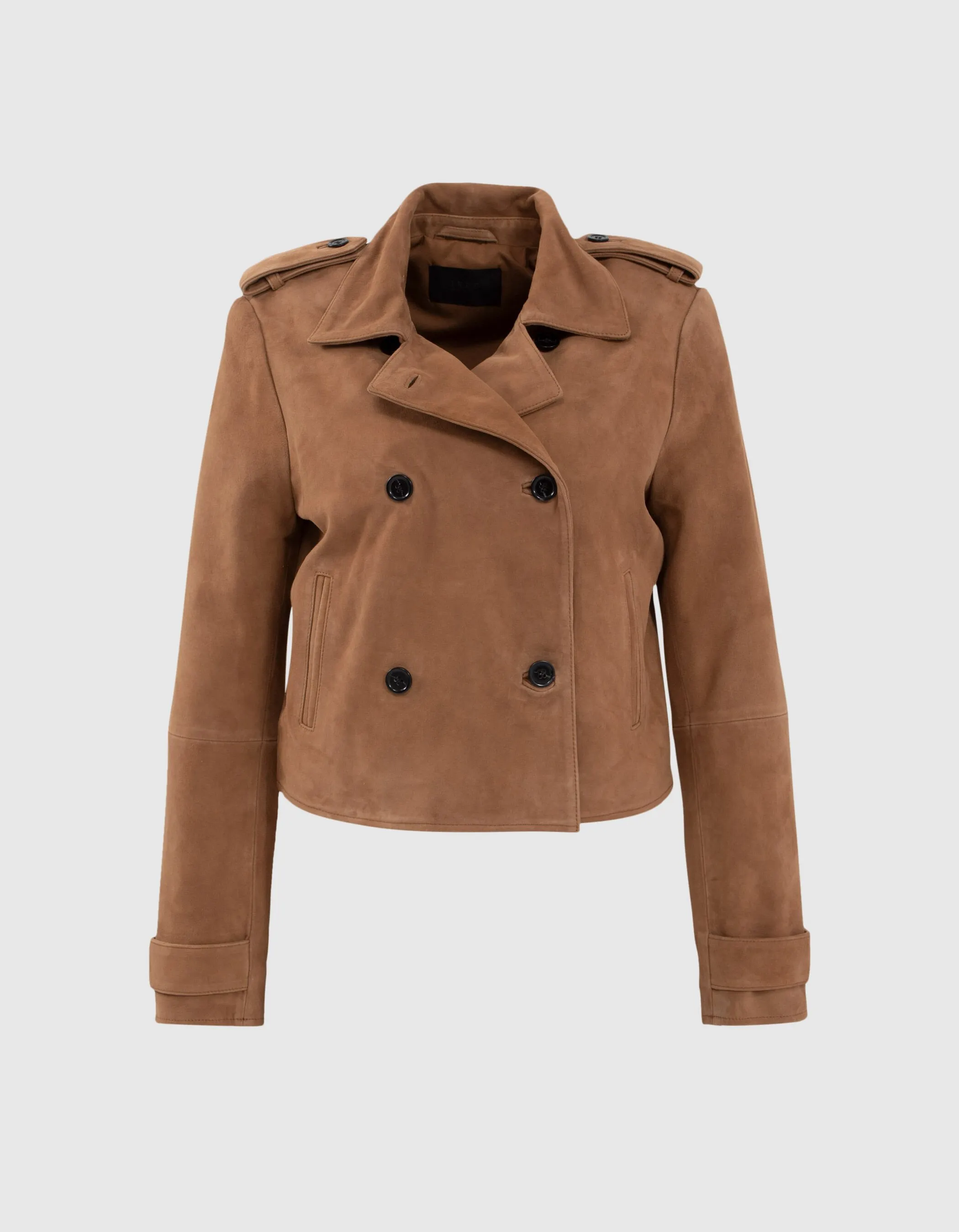 Veste cropped en cuir velours camel Femme