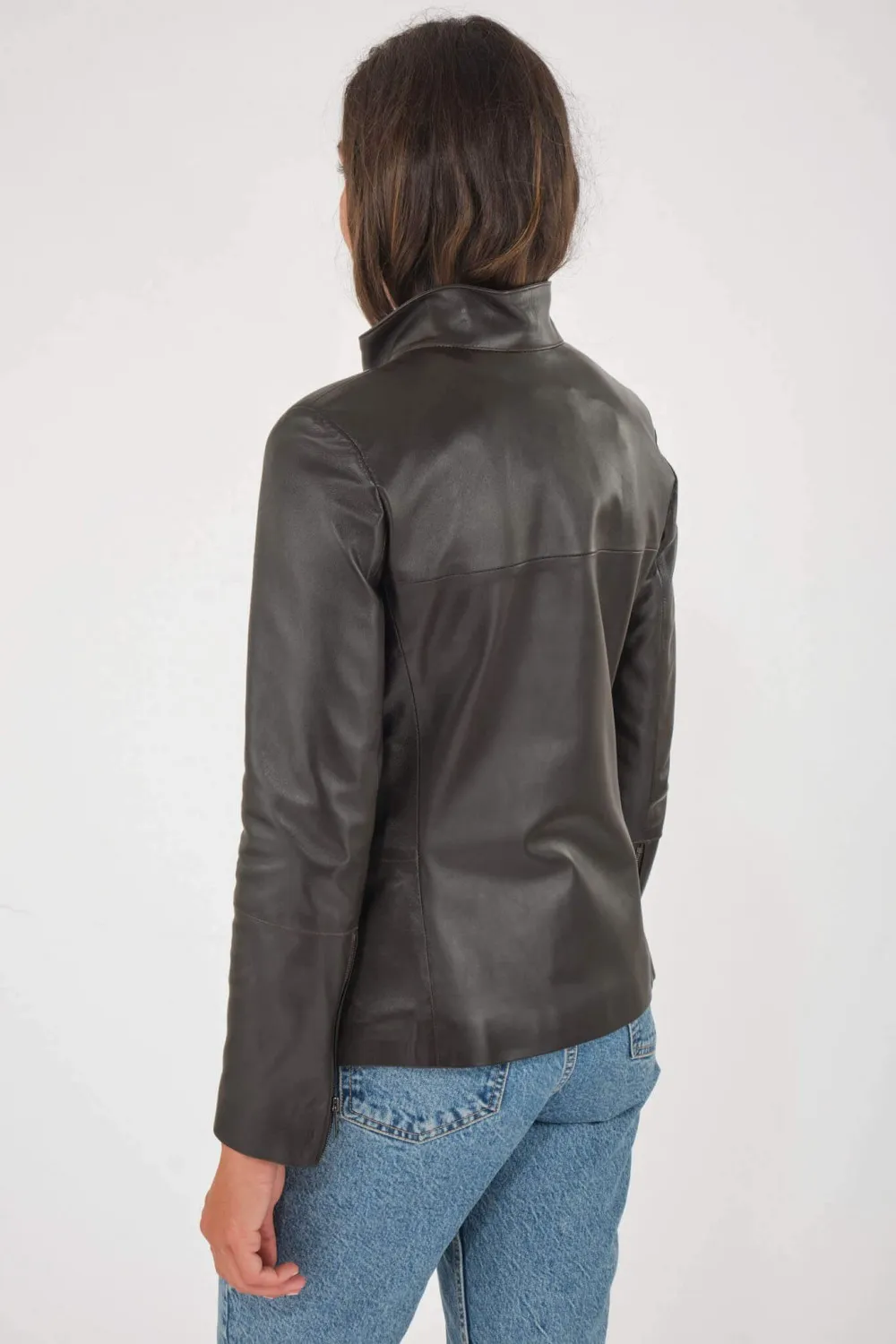Veste cuir marron avec pressions, Cesare Nori - ANOU Marron | Cesare Nori