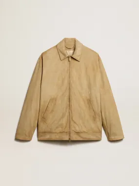 Veste en cuir beige avec fermeture à glissière