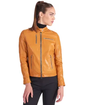 Veste en cuir femme  motard blouson cuir vintage ocre Giulia